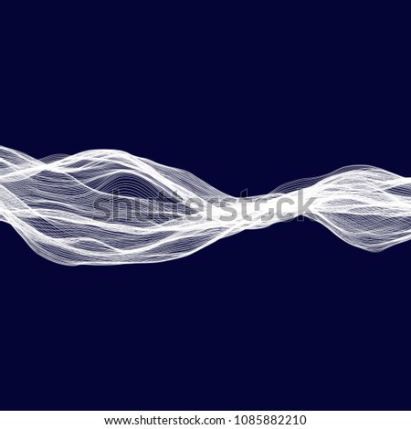 Abstract tecnology wave background. White threads on black or dark blue.