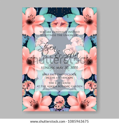 Invitation or wedding card with pink rose-dog peony floral background