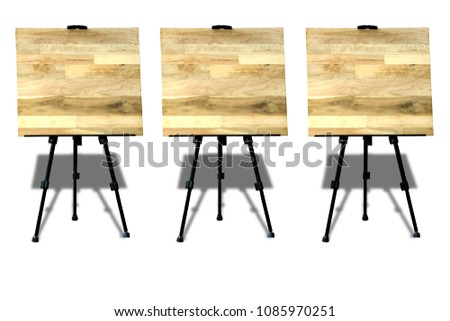 Three wood board with steel tripod on white background.With clipping path.

