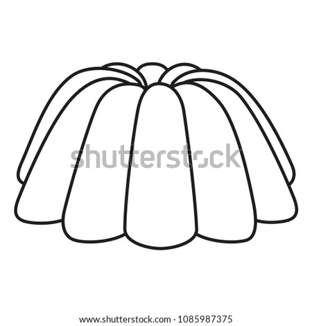 Line art black and white jelly pudding. Coloring page for adults and kids. Sweet food vector illustration for sticker sign, certificate badge, gift card, label
