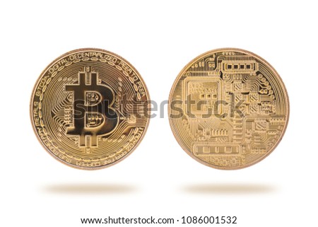 Bitcoin. Golden coin with bitcoin symbol isolated on white background