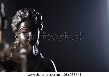 Lady justice compositions. Place for text. Bokeh background.