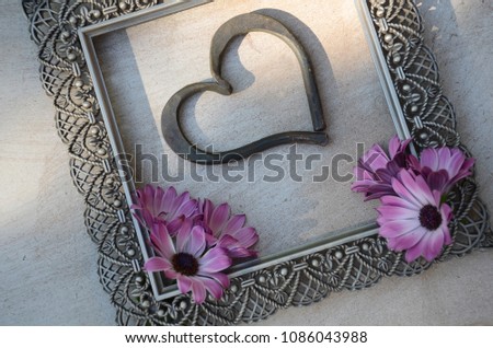 Nostalgic frame with flowers and heart