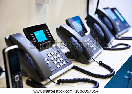 IP phones for office on the store shelves Royalty-Free Stock Photo #1086067364