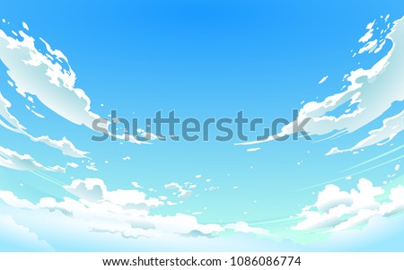 Vector illustration of  Cloudy Sky in Anime style. Royalty-Free Stock Photo #1086086774