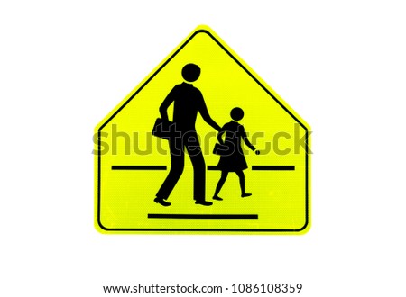 yellow Traffic Signs” school zone “ isolated at on white background of file with Clipping Path .