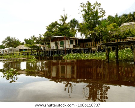 Rivera with cabins of the Orinoco Delta in Venezuela