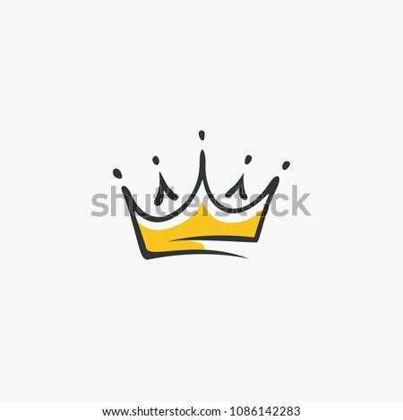 Graphic modernist element drawn by hand. royal crown of gold. Isolated on white background. Vector illustration. Logotype, logo Royalty-Free Stock Photo #1086142283