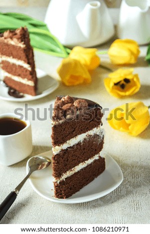 Slice of homemade cake on a plate