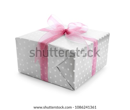 Elegant gift box with bow on white background