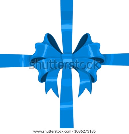Blue wrapping silky ribbon bow. Vector 3d illustration isolated on white background