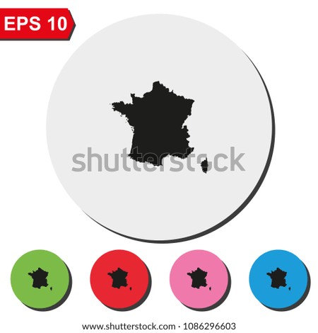 Map of France flat round colorful vector icon.