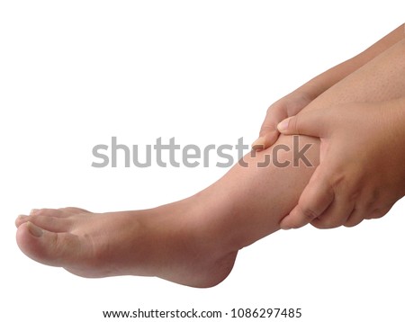 Injury to legs and feet. Foot and leg massage on white background.