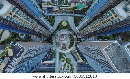 Mind-blowing drone shot of the amazing architecture in Asia. Aerial photography from Hongkong. 