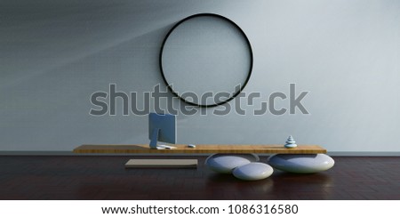 Zen minimalist living and Desk office / 3d render