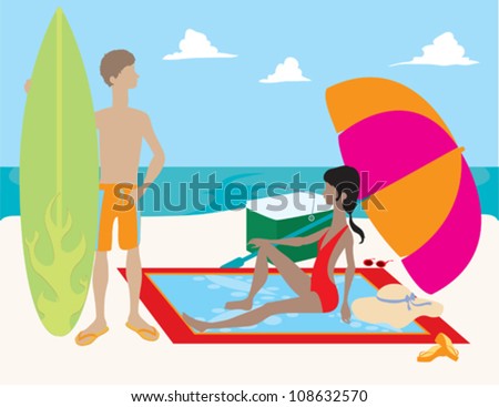 Man with Surfboard and Woman