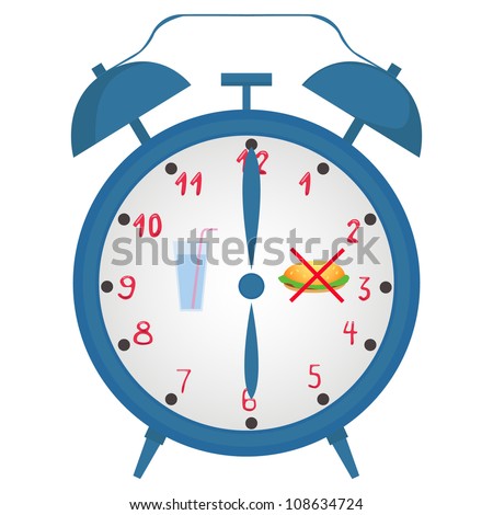 vector illustartion of alarm clock with reminder of diet