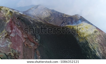 Picture of Mount Etna peak an active volcano on east coast Sicily is highest active volcano in Europe and one of most active volcanoes in world in constant state of activity