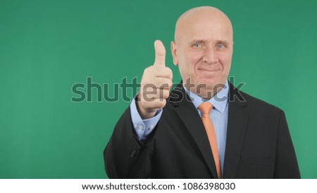 Happy Businessman Make Thumbs Up Hand Gestures Good Job Sign