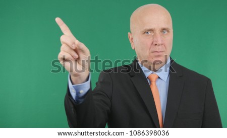 Confident and Serious Businessman Make a No Hand Gestures Attention Sign