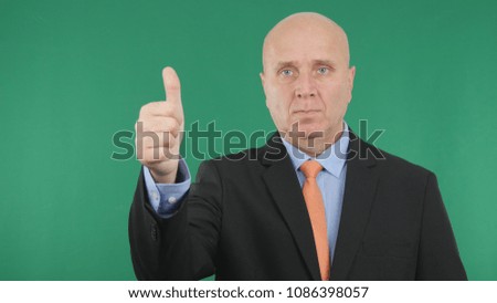 Serious Businessman Make Thumbs Up Hand Gestures Good Job Sign