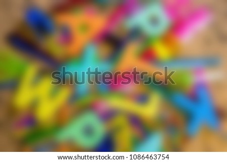 School office supplies on a table ,abstract blurry picture