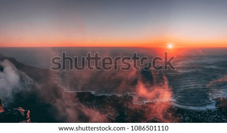 Sunset view panorama on the atlantic ocean, Table Mountain, South Africa