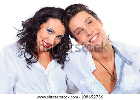 Portrait of a happy smiling young people. Isolated over white background.