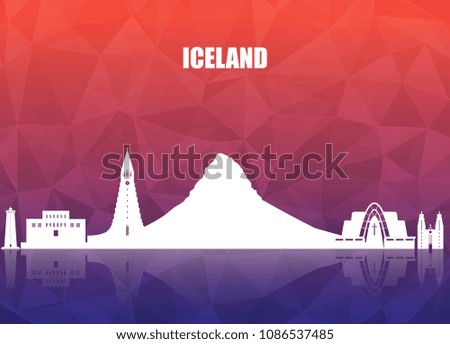 Iceland Landmark Global Travel And Journey paper background. Vector Design Template.used for your advertisement, book, banner, template, travel business or presentation.
