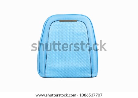 New models of ladies' swimsuits and backpacks on a white background
