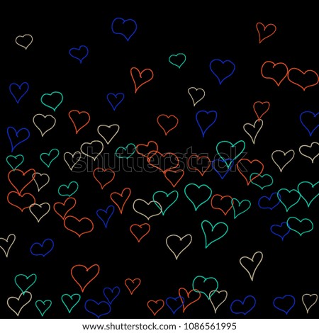 Hand drawn hearts. Background.  Cute simple pattern with falling hearts for cards, posters, banners, Valentine decoration. Vector holiday background. Romantic love motif. Falling confetti.