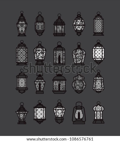 Ramadan Lantern White Light on Grey Background Vector Illustration
