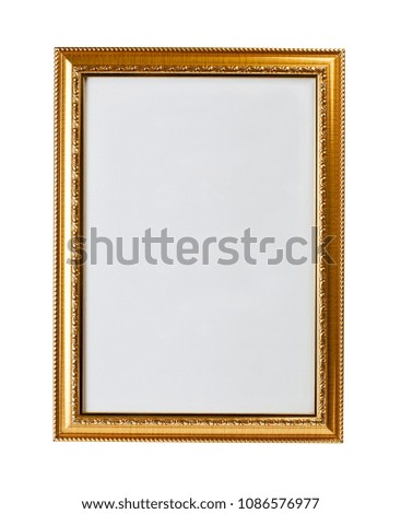 Golden frame for paintings or photographs on white background