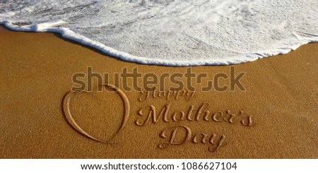 Mother's Day Heart Sign in Sand Beach. Photo Image