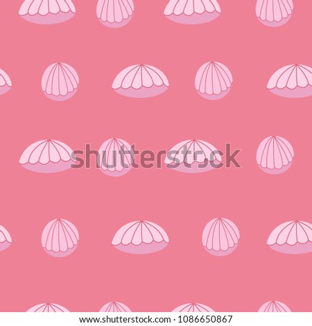 Seamless pattern on pink background. Pink marshmallow. Delicate French dessert. Vector clip art in cartoon style.