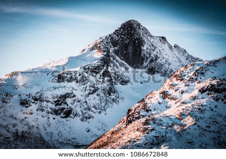 Snow mountains, early morning with sunrise