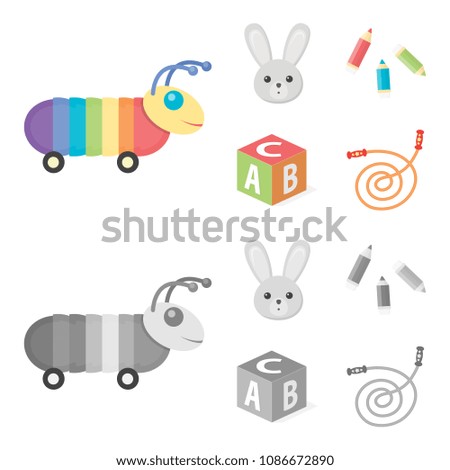 Children's toy cartoon,monochrome icons in set collection for design. Game and bauble vector symbol stock web illustration.