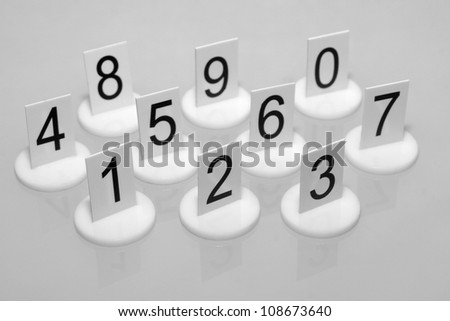 Numbers on supports on gray background.