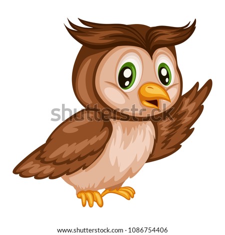 Vector Illustration of a Happy Owl. Cute Cartoon Owl Isolated on a White Background. Happy Animals Set Royalty-Free Stock Photo #1086754406