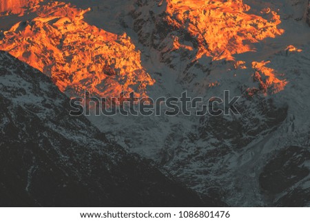 Close up view of Southern Alps, New Zealand during sunrise.