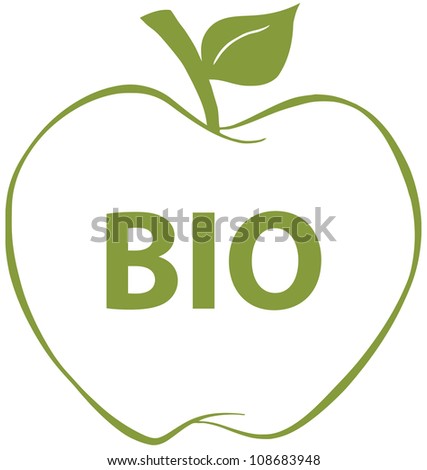 Apple With Green Outline And Text BIO .Vector Illustration