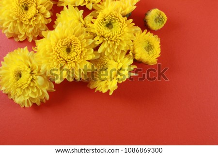 Flower elements Picture frames are made of various yellow flowers on an orange background.
