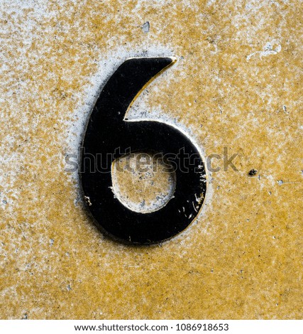 Written Wording in Distressed State Typography Found Number Six 6 