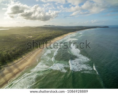 Aerial view of beautiful ocean coastline in New South Wales, Australia.