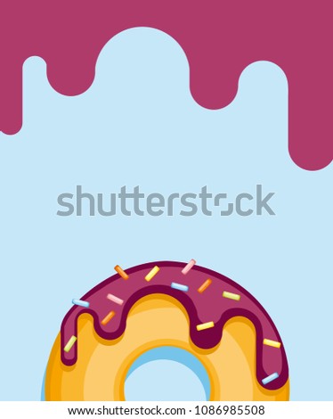 colorful berry donut isolated on blue pastel background. Top View Donut in bright glaze for postcards, menu design, cafe decoration, delivery box. bright food card. vector Doughnut illustration
