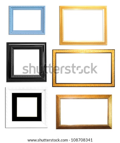Collection Vintage picture frame, wood plated, white  background
