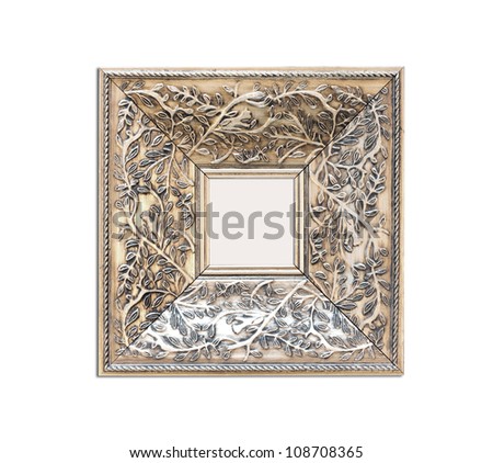 Silver Vintage picture frame, wood plated, white background, clipping path included