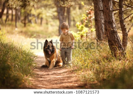 a little child with a big dog are best friends Royalty-Free Stock Photo #1087121573
