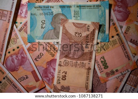 
Stock Photo - New Indian 50 rupees, 200 rupees, 10 rupees, and 500 rupees notes