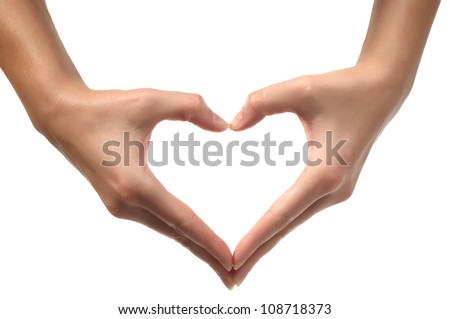 Woman hand making sign Heart isolated on white background